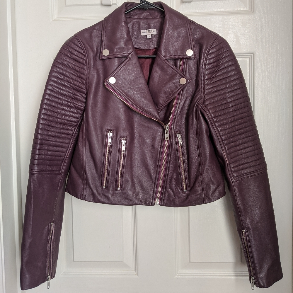 Samantha Sipos Burgundy Leather Jacket Size S